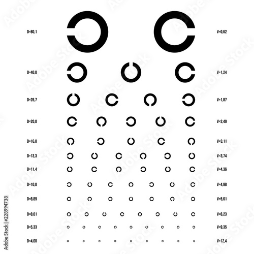 Vector eye test chart. Optometrist check medical diagnostic.