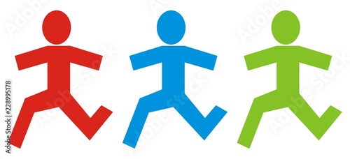 Three running figure, silhouette, vector icon