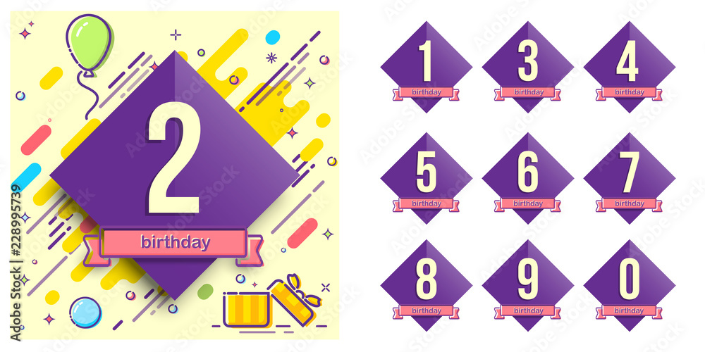 Child birthday party invitation or greeting card template with different numbers set. Vector illustration. Child birthday party invitation or greeting card template with different numbers set. Vector illustration.