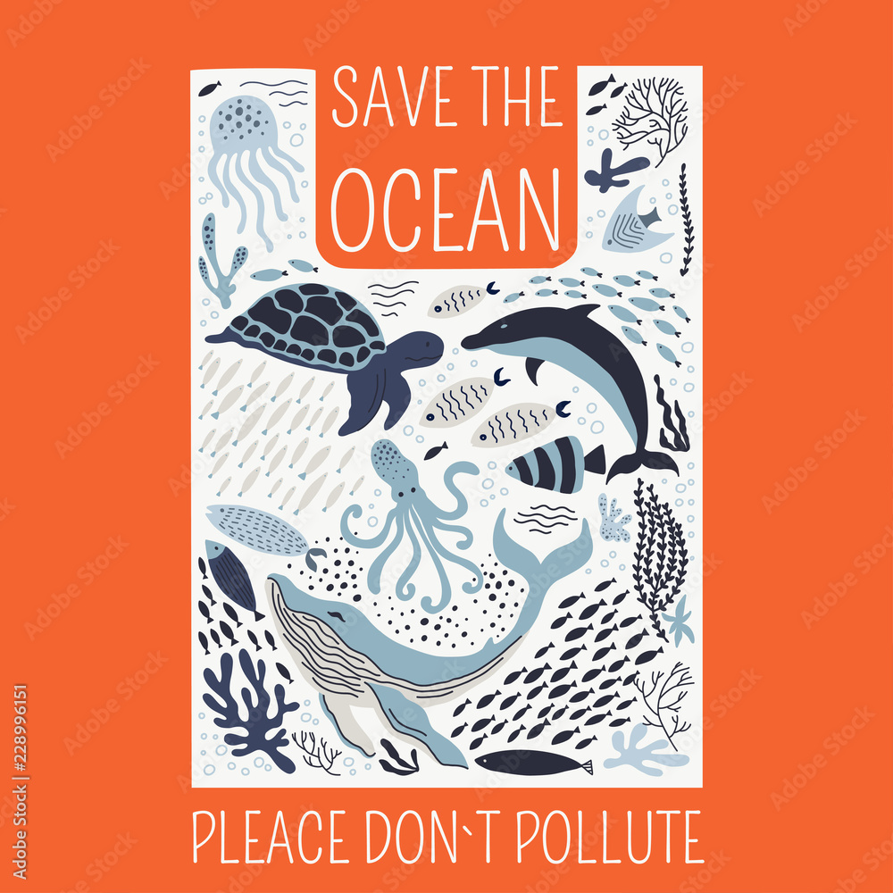 Fototapeta premium Ratuj ocean, proszę nie zanieczyszczaj plakatu.