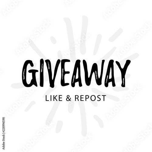 Giveaway text on white background. Vector illustration Modern calligraphy. Lettering word banner social media bloggers
