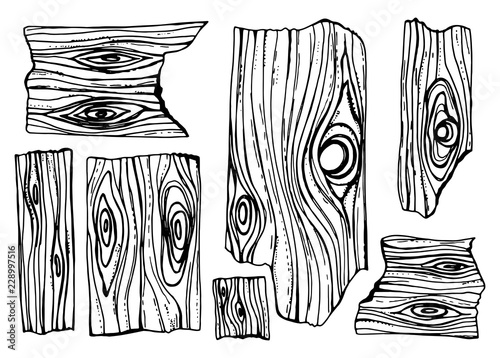 wood texture planks broken pieces isolated hand drawing