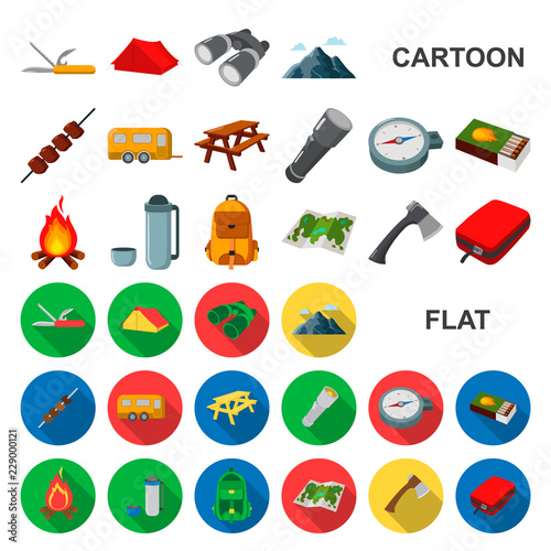 Rest in the camping cartoon icons in set collection for design. Camping and equipment vector symbol stock web illustration.