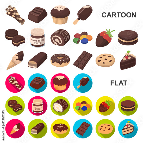 Chocolate Dessert cartoon icons in set collection for design. Chocolate and Sweets vector symbol stock web illustration.