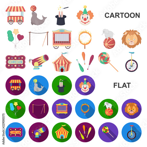 Circus and attributes cartoon icons in set collection for design. Circus Art vector symbol stock web illustration.