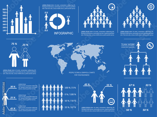 White vector demographic people and chart icons
