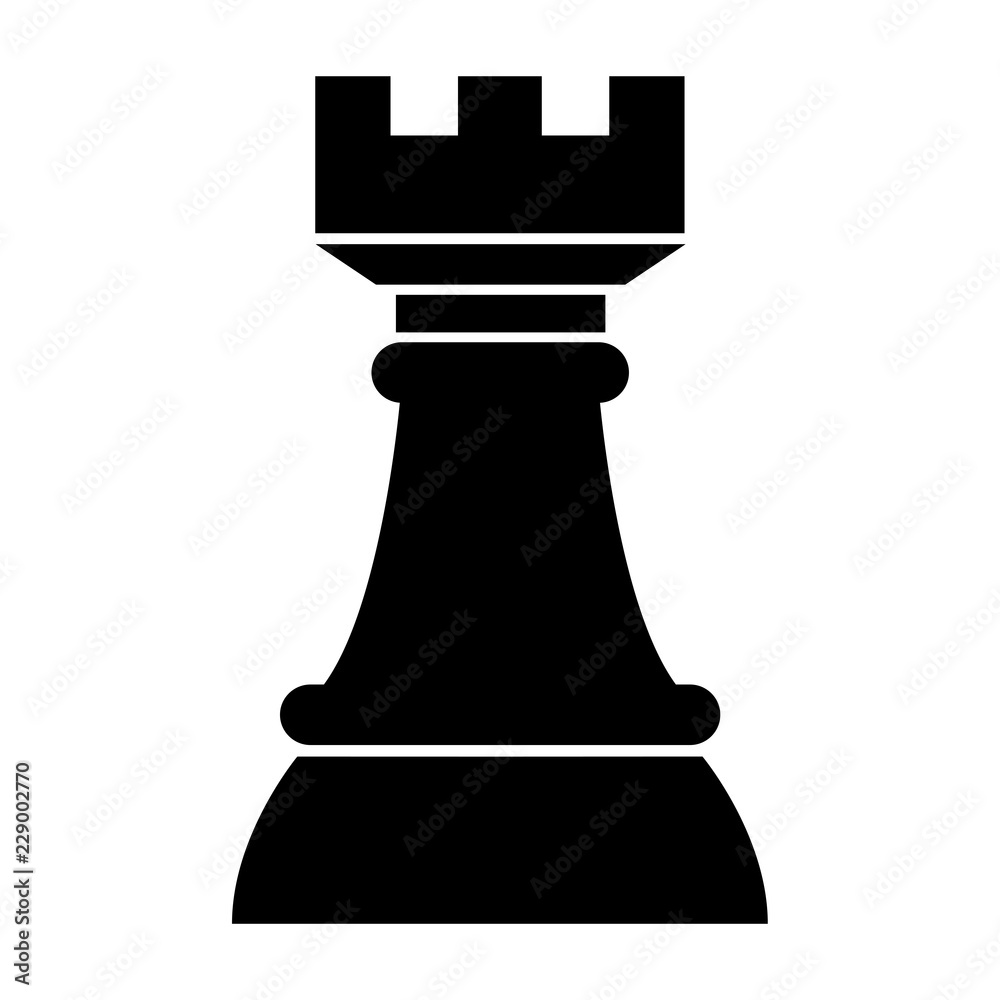 Simple rook (chess piece) icon. Black silhouette. Flat design. Isolated on  white Stock Vector