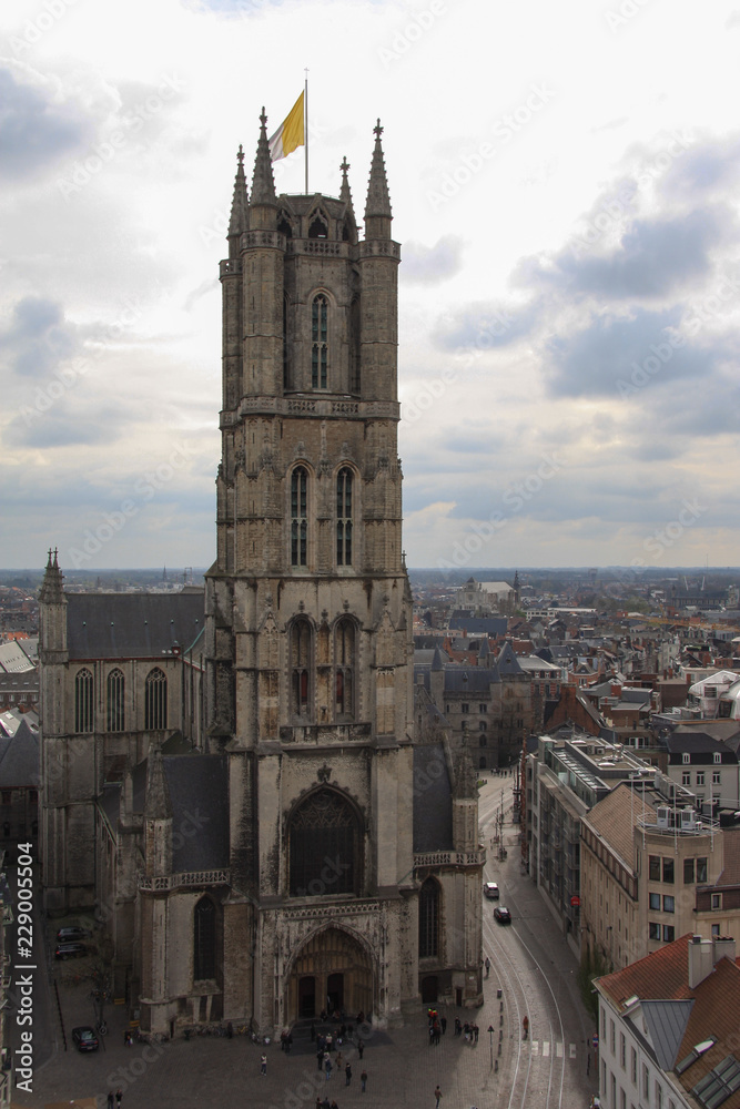 Top view of a church in Gent, Belgium