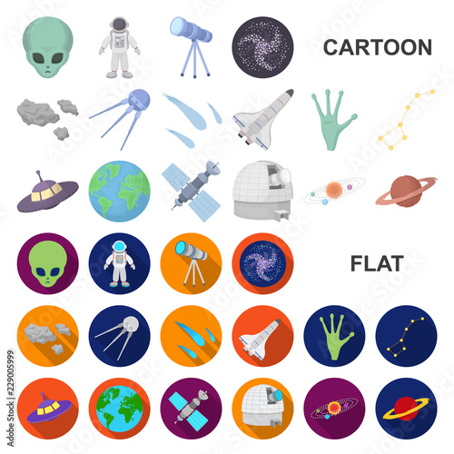 Space technology cartoon icons in set collection for design.Spacecraft and equipment vector symbol stock web illustration.