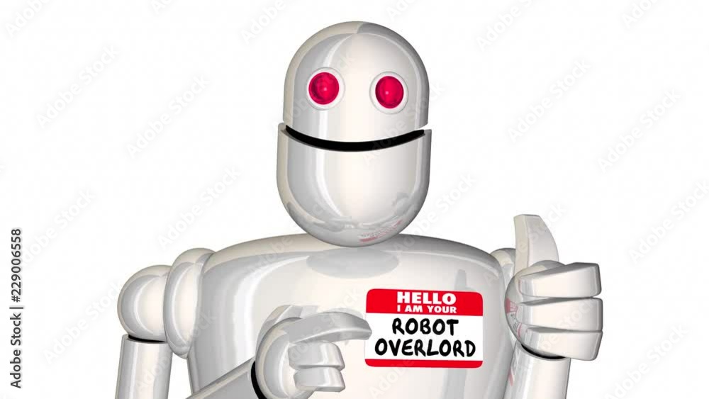 Hello Im Your Robot Overlord Master Boss Nametag 3d Animation Stock Video |  Adobe Stock