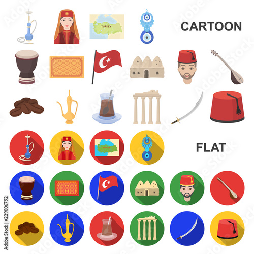 Turkey country cartoon icons in set collection for design.Travel and attractions vector symbol stock web illustration.