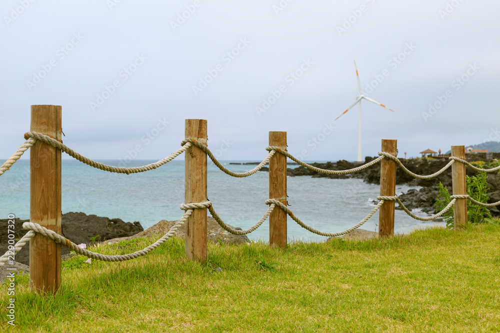 Obraz premium Windmills in a sea in south korea on jeju island