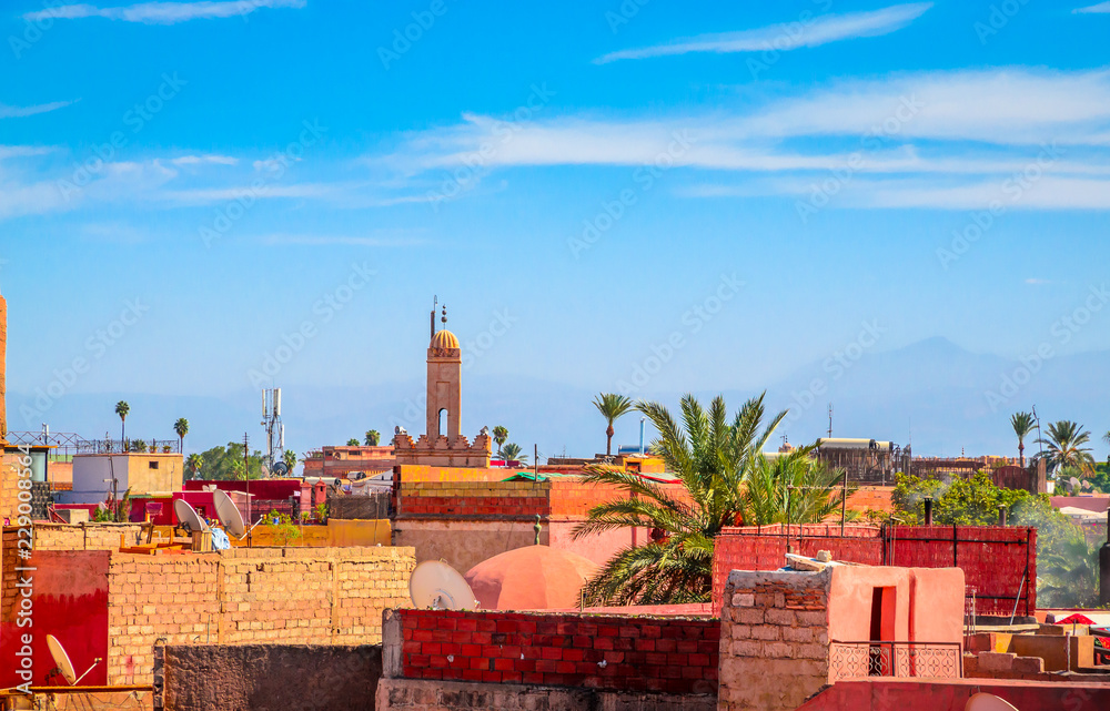 Panoramic view of Marrakech and old medina, Morocco