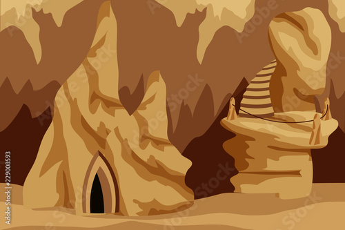 Underground cave landscape background for cartoon or game asset