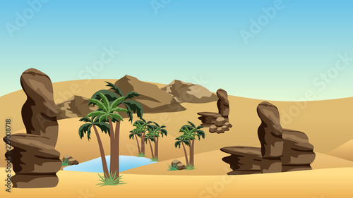 Desert landscape background with oasis
