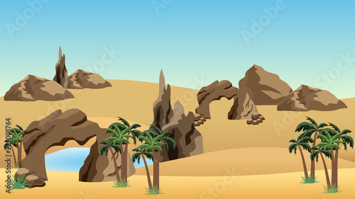 Desert landscape background with oasis