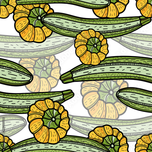 Zucchini and Pattypan squash seamless pattern.