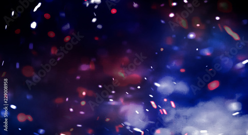Empty abstract bokeh background and sparkles, sparkles, blur glare, neon light. Festive dark background.