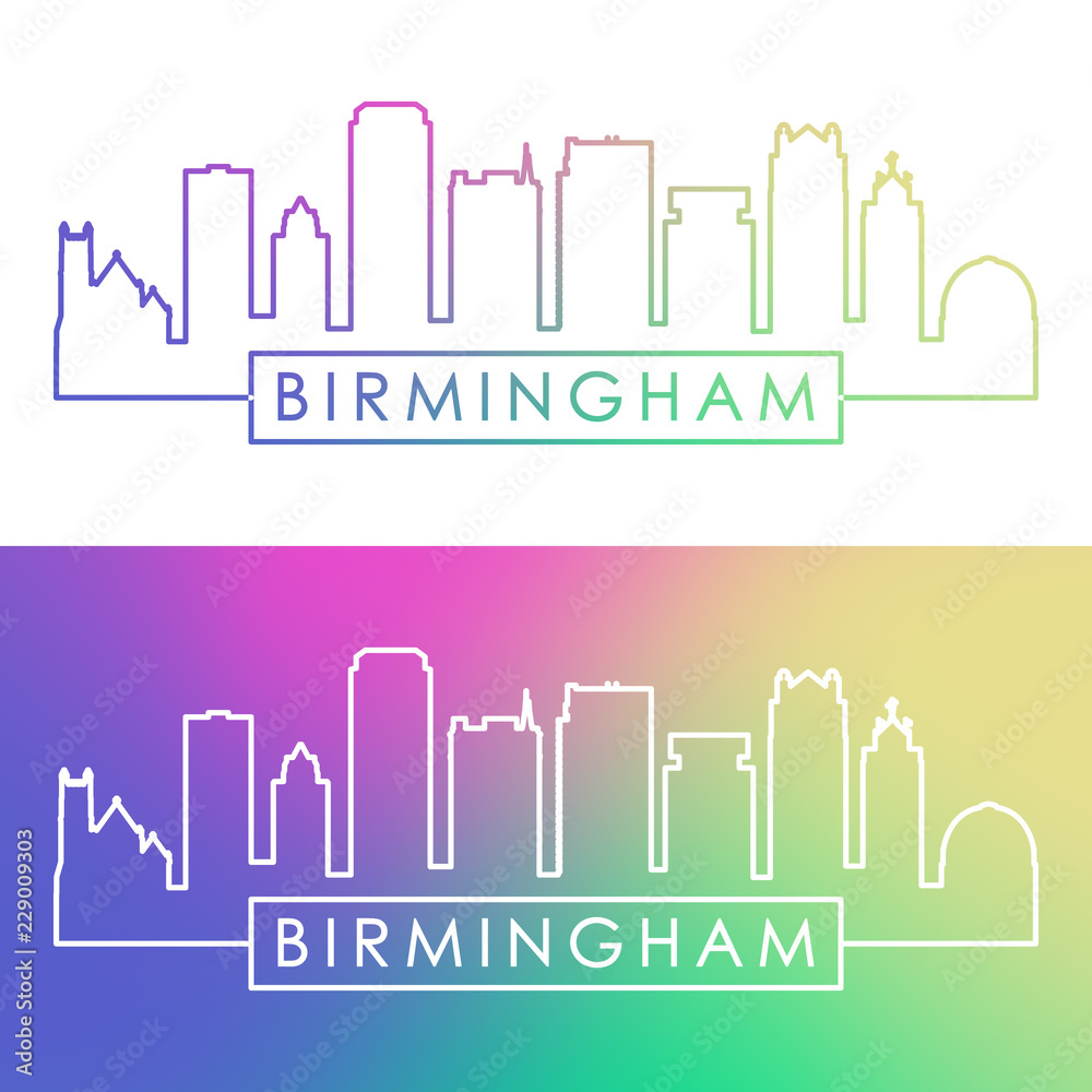 Birmingham USA skyline. Colorful linear style. Editable vector file.