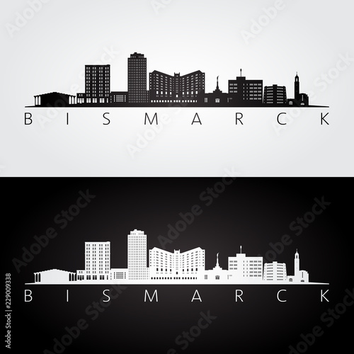 Bismarck, USA skyline and landmarks silhouette, black and white design, vector illustration.