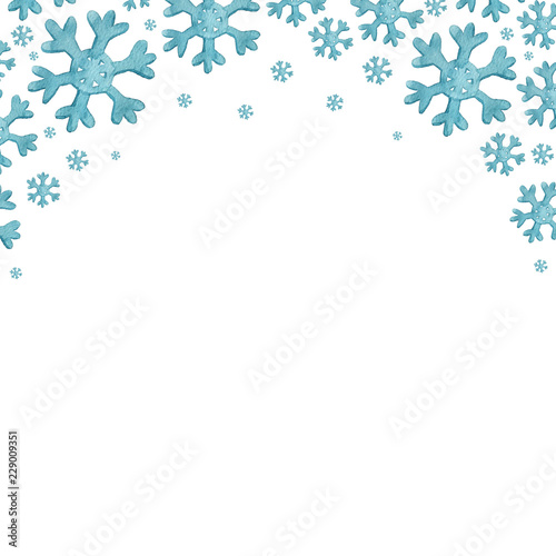 christmas watercolor background with Blue snowflakes. christmas