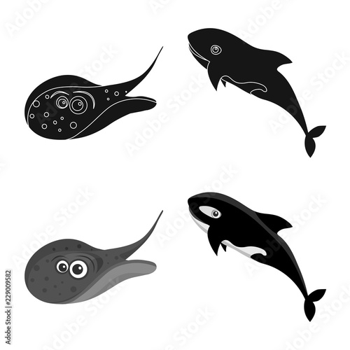 Vector design of sea and animal symbol. Set of sea and marine stock symbol for web.