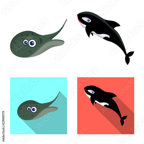 Vector illustration of sea and animal symbol. Collection of sea and marine stock vector illustration.