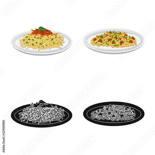 Vector design of pasta and carbohydrate logo. Set of pasta and macaroni vector icon for stock.