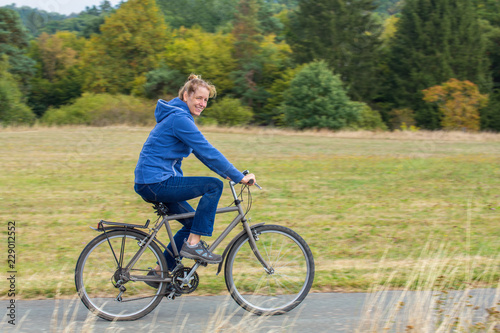 Dutch woman cycling on mountain bike
