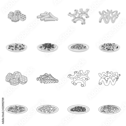 Vector design of pasta and carbohydrate icon. Set of pasta and macaroni vector icon for stock.