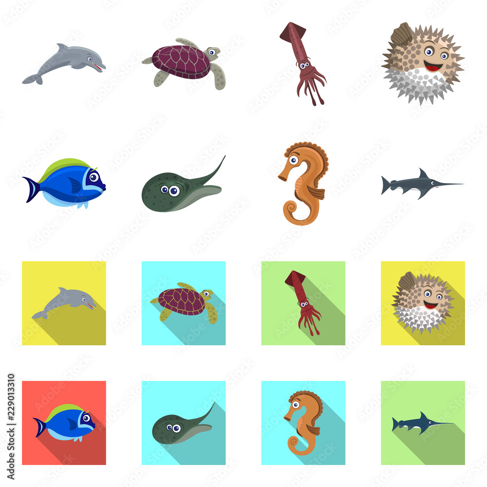 Vector design of sea and animal symbol. Set of sea and marine stock symbol for web.