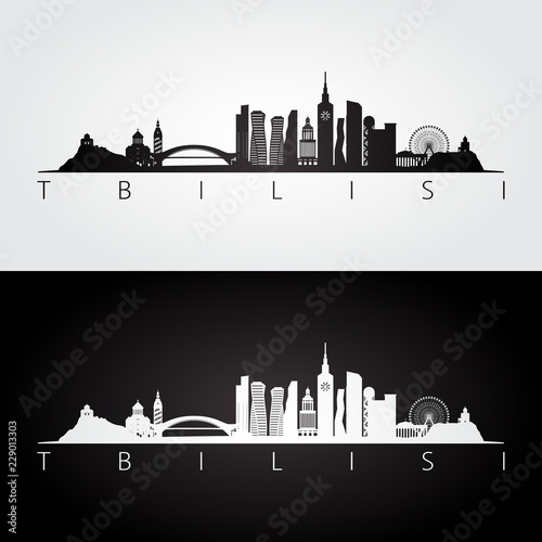 Tbilisi skyline and landmarks silhouette, black and white design, vector illustration. photo