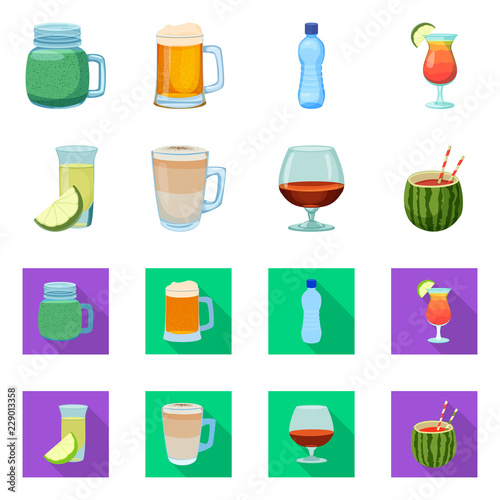 Vector illustration of drink and bar icon. Collection of drink and party vector icon for stock.