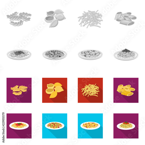 Vector design of pasta and carbohydrate sign. Set of pasta and macaroni stock vector illustration.