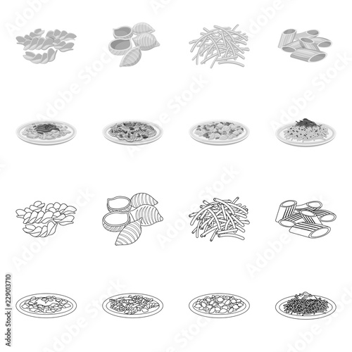 Isolated object of pasta and carbohydrate icon. Set of pasta and macaroni stock symbol for web.