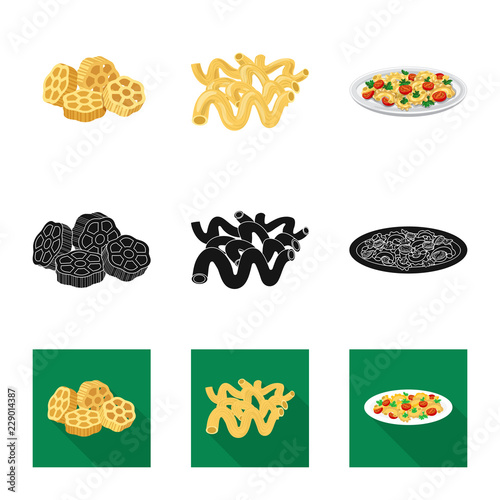 Vector design of pasta and carbohydrate symbol. Collection of pasta and macaroni vector icon for stock.