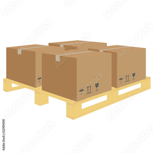 Vector of cardboard on wooden pallet in warehouse. Package of carton on pallet in logistic storehouse illustration