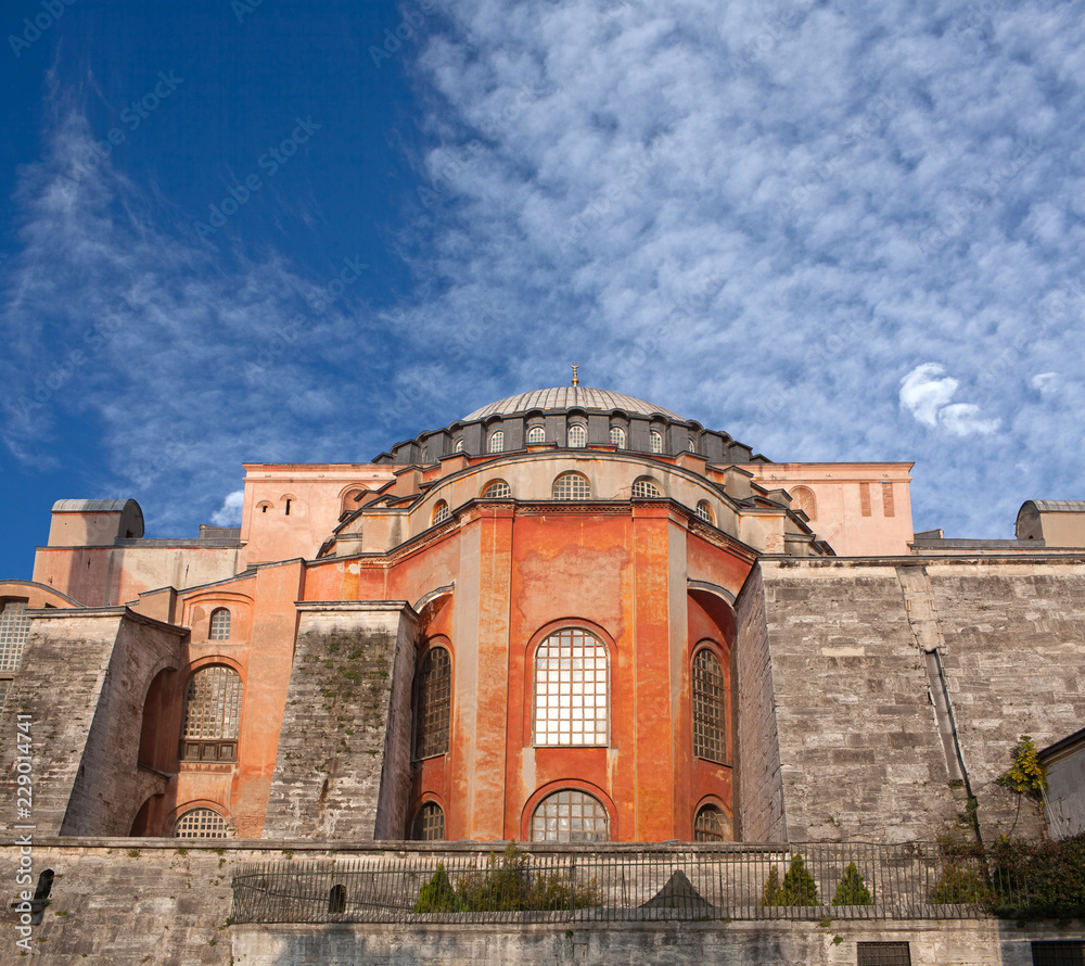 Exterior of famous Hagia Sophia, Ayasofya temple in Istanbul, Turkey