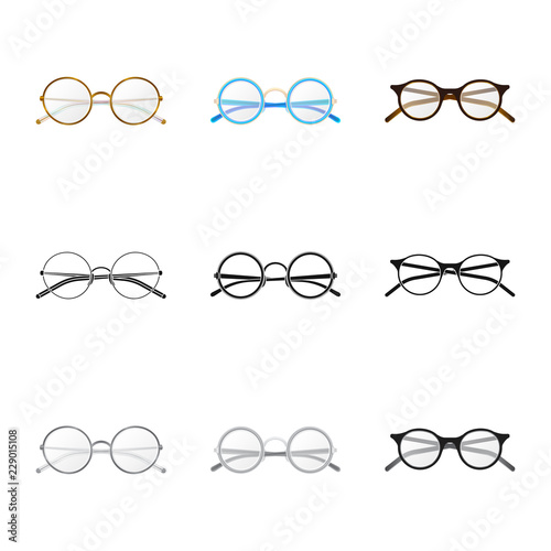 Vector illustration of glasses and frame symbol. Collection of glasses and accessory stock symbol for web.