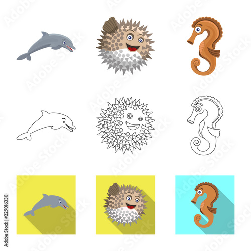 Vector design of sea and animal logo. Set of sea and marine vector icon for stock.