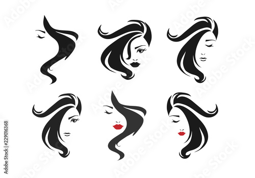 Hot and sexy girl face and hair sign sets 