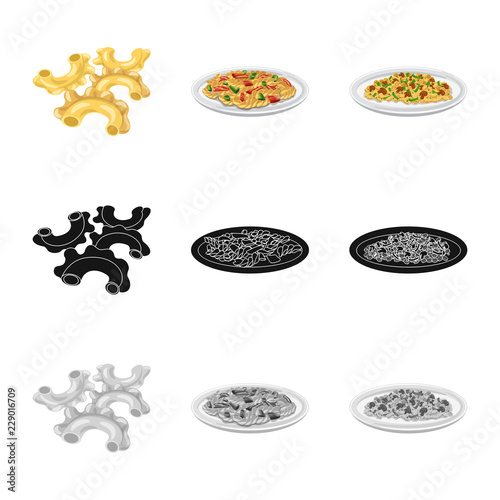 Vector illustration of pasta and carbohydrate symbol. Set of pasta and macaroni stock symbol for web.