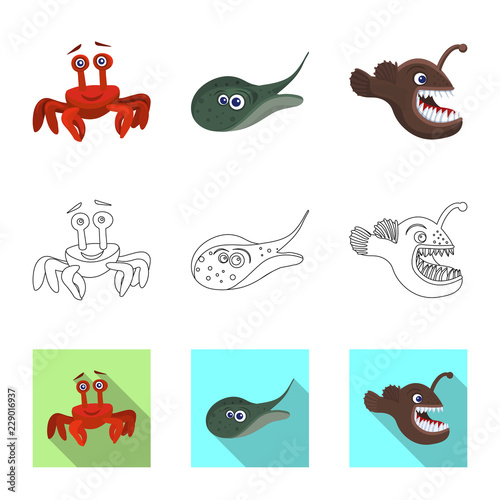 Vector design of sea and animal icon. Collection of sea and marine stock vector illustration.