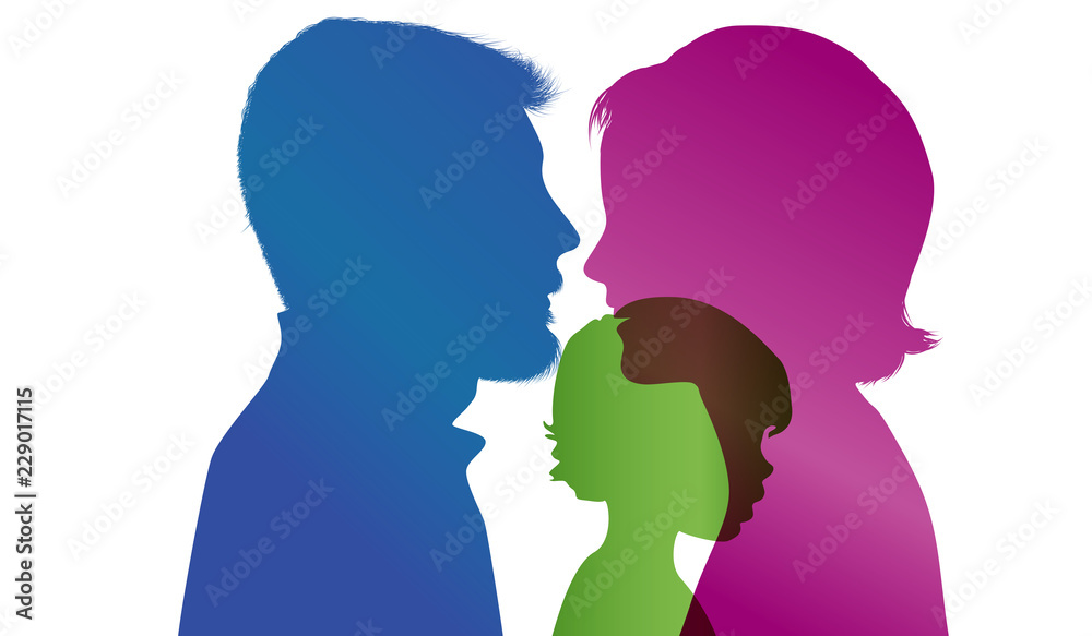 Mom and dad adopt a child. Adoption. Vector color profile silhouette