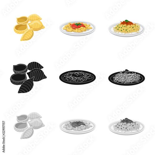 Isolated object of pasta and carbohydrate symbol. Collection of pasta and macaroni vector icon for stock.