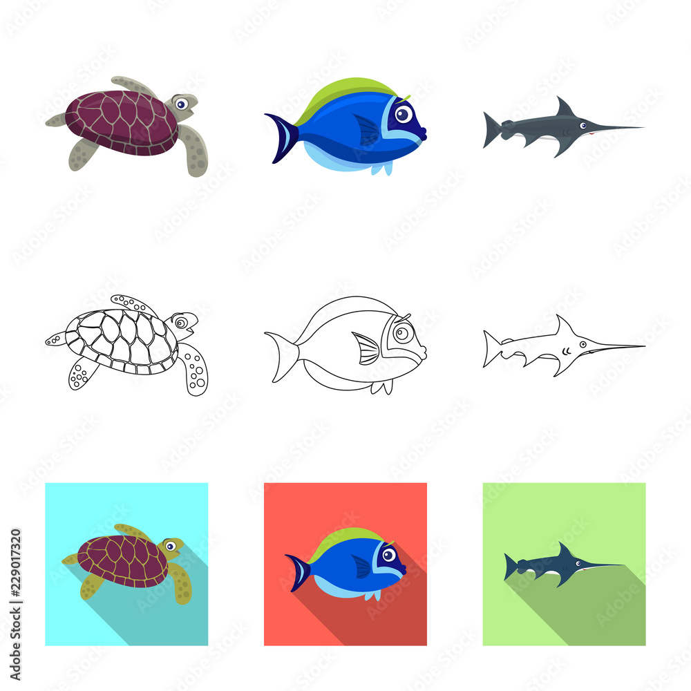 Isolated object of sea and animal logo. Set of sea and marine stock vector illustration. Isolated object of sea and animal logo. Set of sea and marine stock vector illustration.