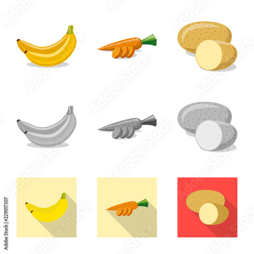 Vector design of vegetable and fruit icon. Collection of vegetable and vegetarian stock vector illustration.