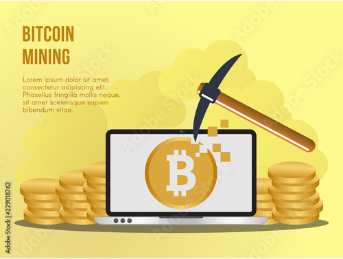 Bitcoin mining concept illustration vector design template