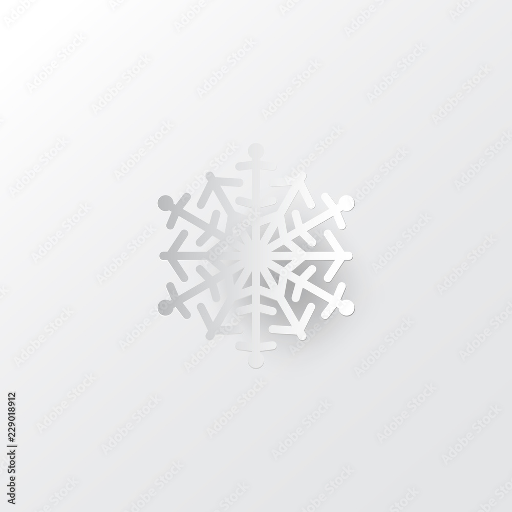 White paper vector snowflake on white ornate background with merry christmas phase text White paper vector snowflake on white ornate background with merry christmas phase text