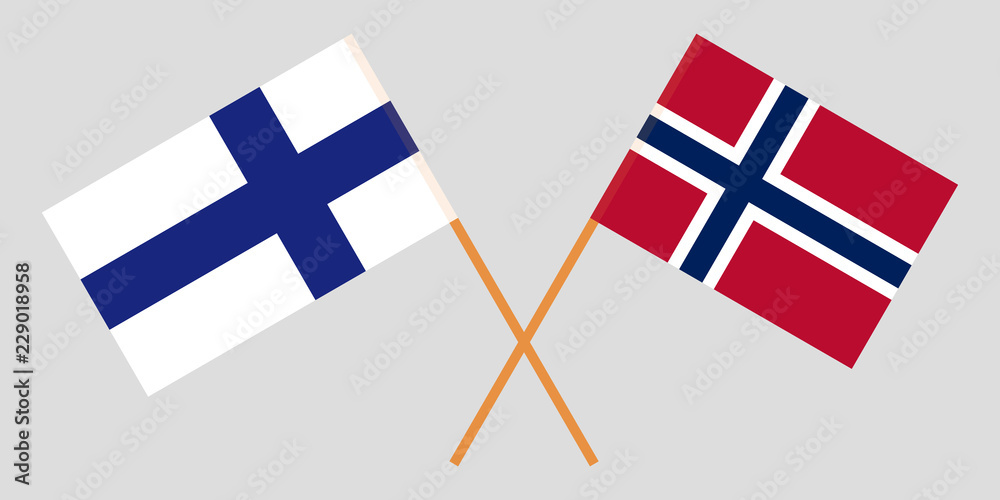 Norway and Finland. The Norwegian and Finnish flags. Official proportion. Correct colors. Vector